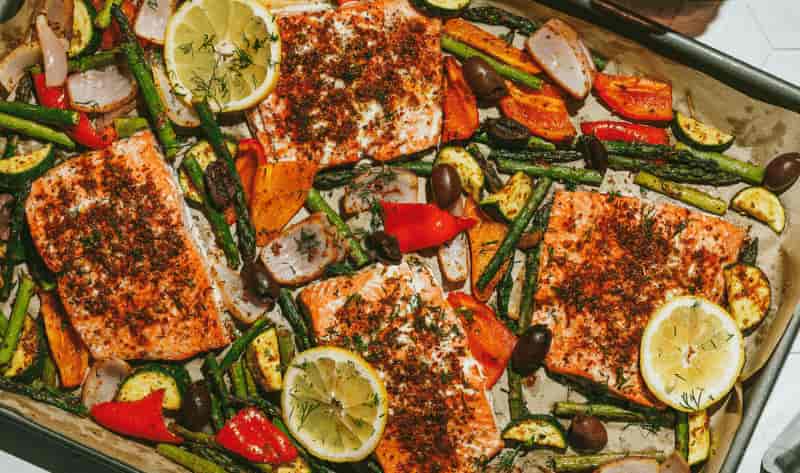 Jamie Oliver salmon tray bake 30 Minute meals