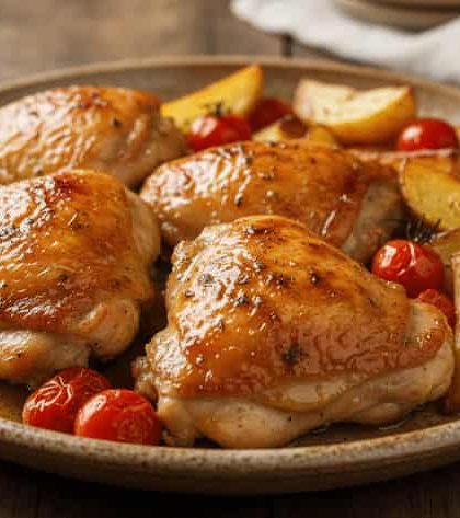 Jamie Oliver Chicken Thighs with Potatoes and Tomatoes